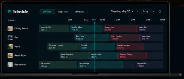 TrebleOS schedule across zones and dayparts